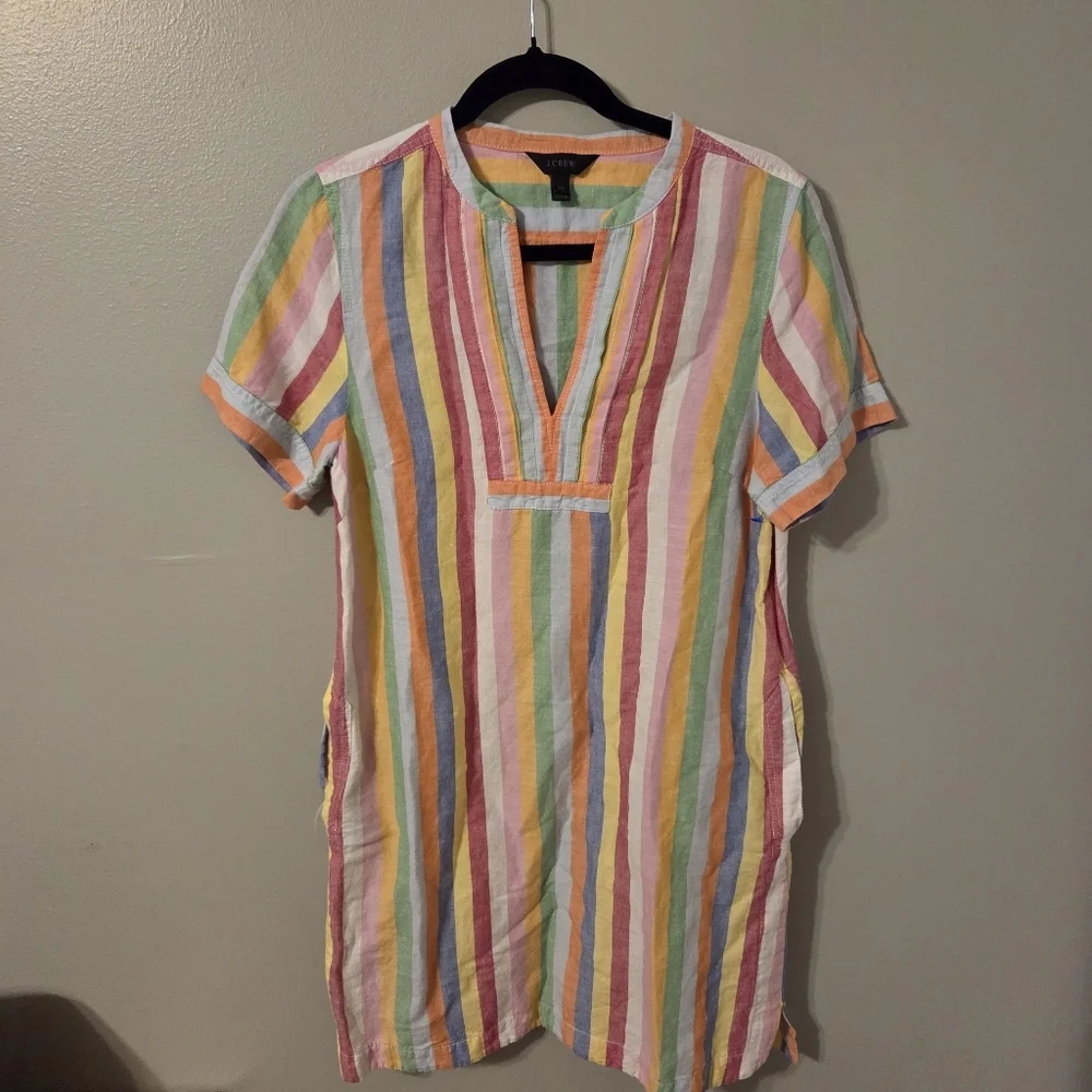 J.Crew Women's Multicolor Striped Linen-Cotton Blend Casual Dress. Sz PM - Picture 2 of 9